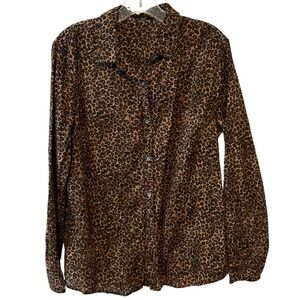 J.‎ McLaughlin Women's Brown and Black Animal Print Cotton Button Up Shirt in XL